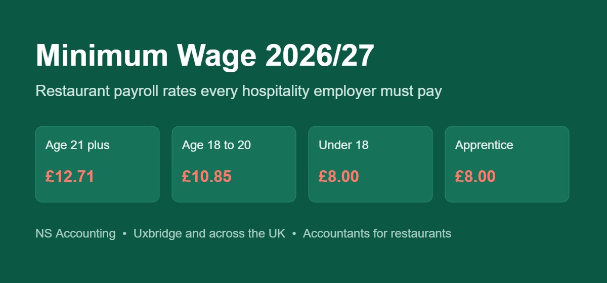 National Minimum Wage rates for restaurant payroll in 2026/27