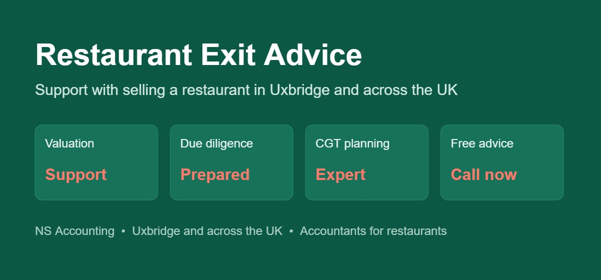 NS Accounting support with selling a restaurant in Uxbridge