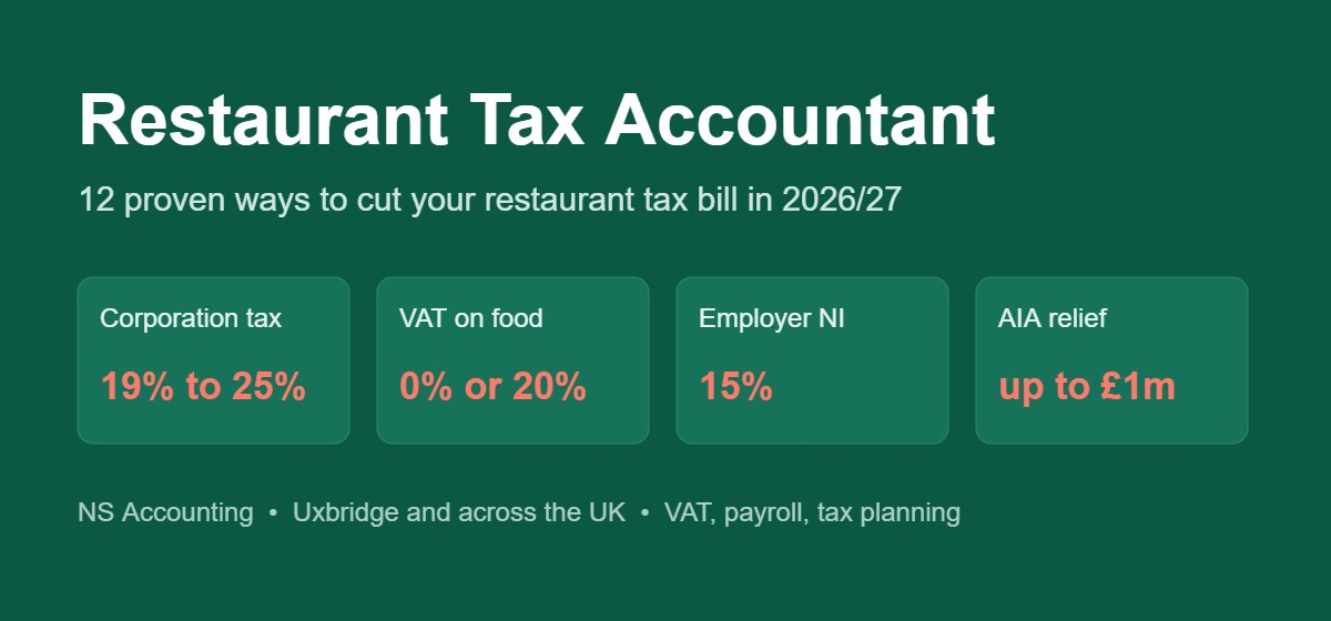 Restaurant tax accountant in Uxbridge and across the UK helping restaurants cut their tax bill, NS Accounting
