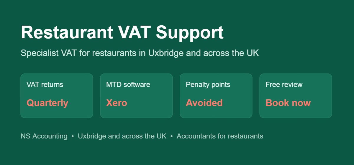 VAT for restaurants support from NS Accounting, accountants in Uxbridge